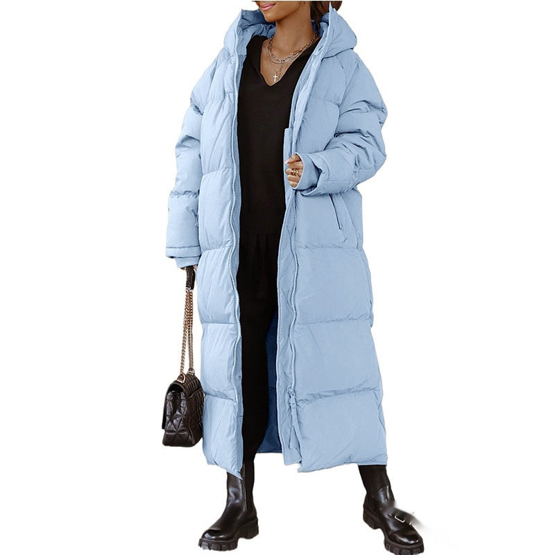 Hooded Solid Color Long Casual Zip Coat - Bellarte Enchanté Hooded Solid Color Long Casual Zip Coat
